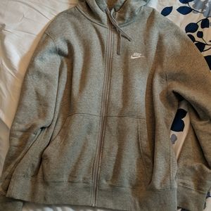 XL Nike gray fleece lined zip up hoodie with logo